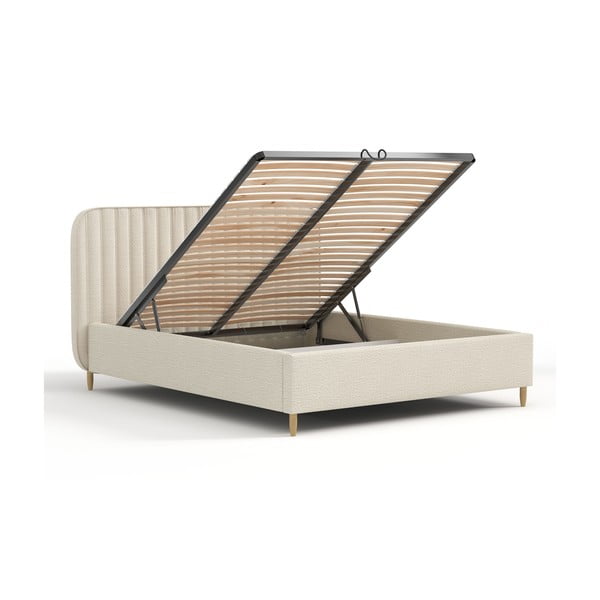 Bēša polsterēta vienvietīga gulta ar veļas kasti ar redelēm 120x200 cm Noto – Maison de Rêve-image-3