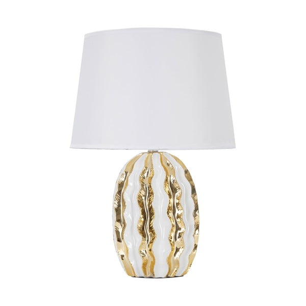 Balta/zelta krāsas keramikas galda lampa ar auduma abažūru (augstums 48 cm) Glam Stary – Mauro Ferretti