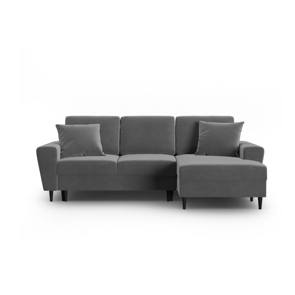Gaiši pelēks samta salokāms stūra dīvāns ar uzglabāšanas vietu (ar labo stūri/ar zvilni) Kyoto – Cosmopolitan Design