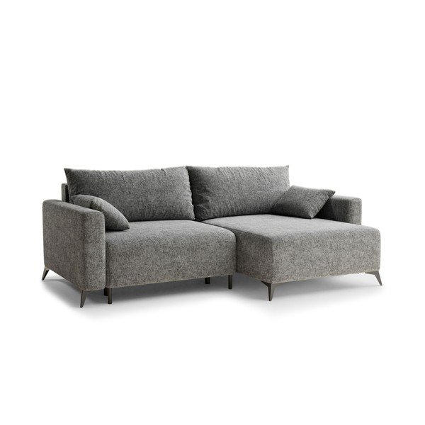 Pelēks salokāms stūra dīvāns no šenila auduma ar uzglabāšanas vietu (ar labo stūri/ar zvilni) Leon – Maison de Rêve