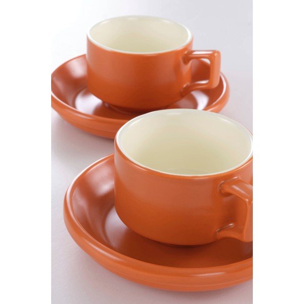 Oranžas keramikas tasītes (4 gab.) ar apakštasīti 300 ml Thelma – Jotex-image-2