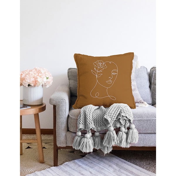 Oranža un brūna spilvendrāna ar kokvilnas maisījumu Minimalist Cushion Covers Chenille, 55 x 55 cm-image-2