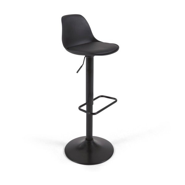 Matēti melns mākslīgās ādas bāra krēsls ar regulējamu augstumu (sēdekļa augstums 60 cm) Orlando-T – Kave Home