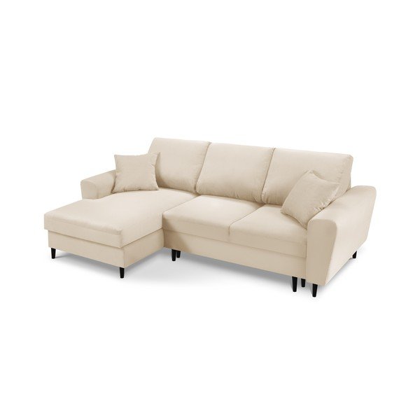 Bēšs velveta salokāms stūra dīvāns ar uzglabāšanas vietu (ar kreiso stūri/ar zvilni) Kyoto – Cosmopolitan Design-image-1