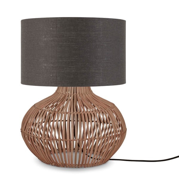 Tumši pelēka/dabīga toņa galda lampa ar auduma abažūru (augstums 48 cm) Kalahari – Good&Mojo
