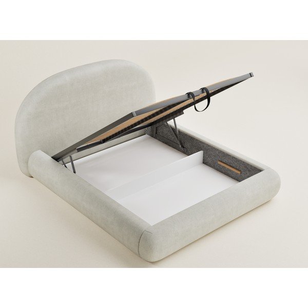 Krēmkrāsas polsterēta divvietīga gulta ar veļas kasti un redelēm 140x200 cm Maumere – Maison de Rêve-image-3