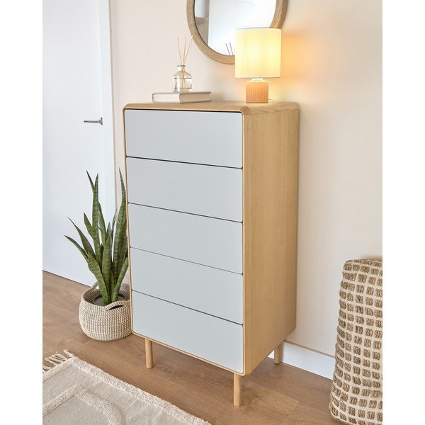 Pelēka/dabīga toņa kumode ar oškoka imitāciju 60x117x42 cm Anielle – Kave Home-image-3