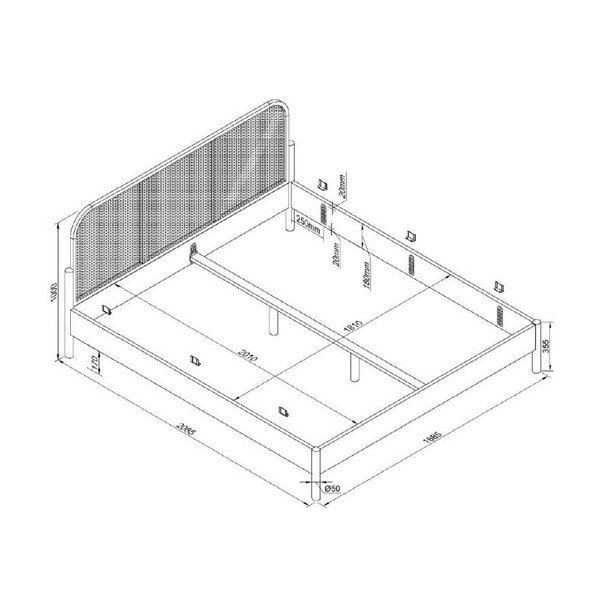 Dabīga toņa ozola masīvkoka divvietīga gulta bez režģa 180x200 cm Olive Rotan – Vipack-image-3