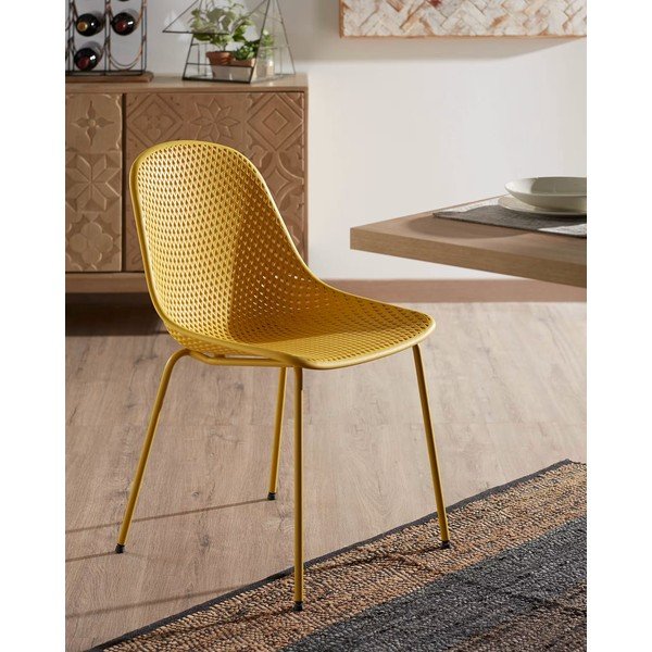 Dzeltens metāla dārza krēsls Quinby – Kave Home-image-1