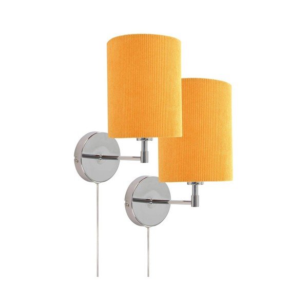 Dzeltena/spīdīgas sudraba krāsas tekstila sienas lampa ar vadu Seth – Jotex