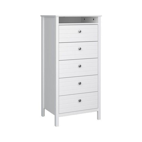 Balta šaura kumode ar 5 atvilktnēm Steens New York, augstums 120 cm-image-1