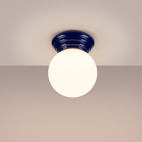 Zila keramikas griestu lampa ar stikla abažūru ø 12 cm Farsa – Sollux-image-2