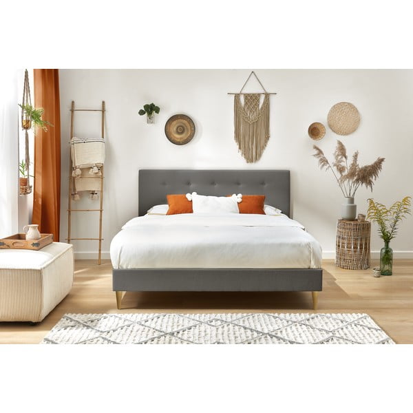 Tumši pelēka divguļamā gulta Bobochic Paris Rory Light, 180 x 200 cm-image-4