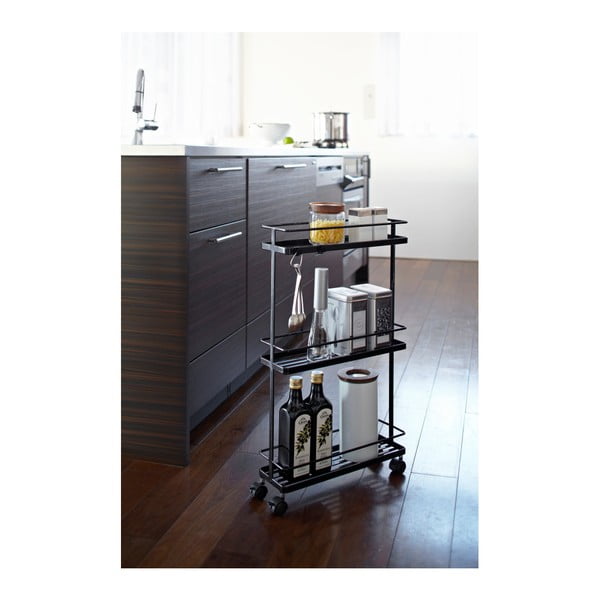 Melns metāla plaukts uz riteņiem 38x66 cm Tower – YAMAZAKI-image-1