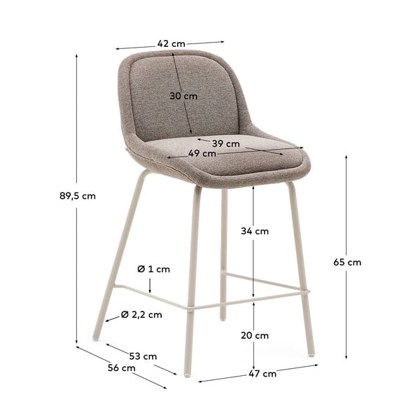 Pelēkbēšs bāra krēsls (sēdekļa augstums 65 cm) Aimin – Kave Home-image-3