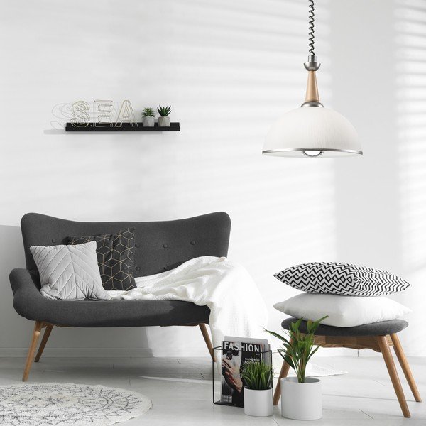 Sudraba krāsas/dabīga toņa piekaramā lampa ar stikla abažūru ø 30 cm Ciara – LAMKUR-image-2