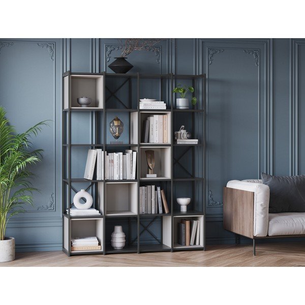 Melns/krēmkrāsas grāmatplaukts 140x179 cm Anya – Marckeric-image-1