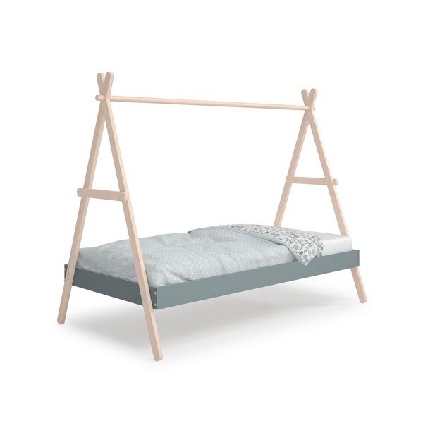 Dabīga toņa/dūmakaini zaļa priedes masīvkoka bērnu gulta mājas formā ar redelēm 90x200 cm Trufa – Marckeric-image-4