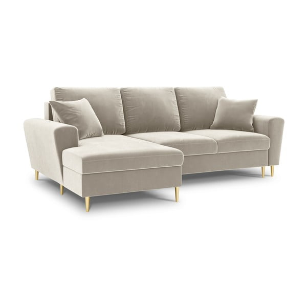 Bēšs samta salokāms stūra dīvāns ar uzglabāšanas vietu (ar kreiso stūri/ar zvilni) Kyoto – Cosmopolitan Design-image-1