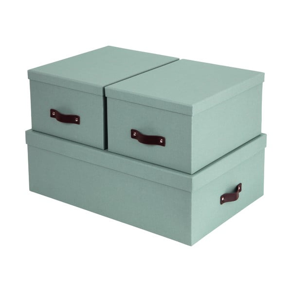 Piparmētru zaļas kartona uzglabāšanas kastes ar vāku (3 gab.) 31x47x15 cm Inge – Bigso Box of Sweden