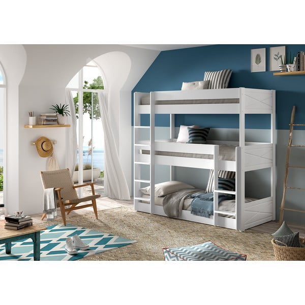 Balta priedes masīvkoka divstāvu bērnu gulta 90x200 cm Scott – Vipack-image-1