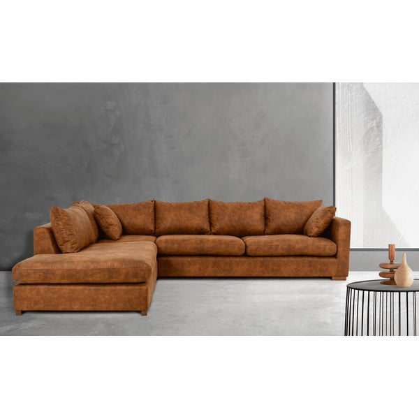 Konjakbrūns stūra dīvāns no ādas imitācijas (ar kreiso stūri) Hamburg – Scandic-image-1