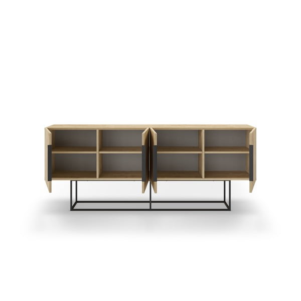 Dabīga toņa zema kumode ar ozolkoka imitāciju 200x80 cm Titan – Marckeric-image-2