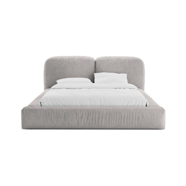 Gaiši pelēka polsterēta divvietīga gulta ar veļas kasti un redelēm 160x200 cm Martina – Micadoni -image-4