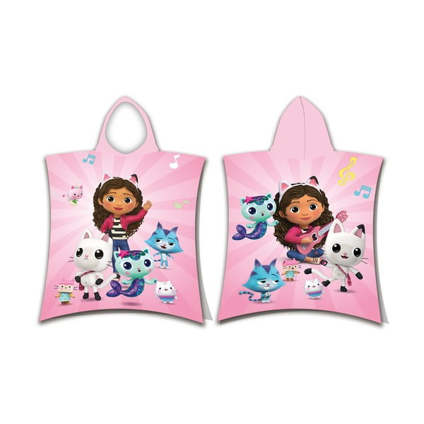 Rozā kokvilnas bērnu pončo 3–8 gadu vecumam Gabby´s Dollhouse – Jerry Fabrics