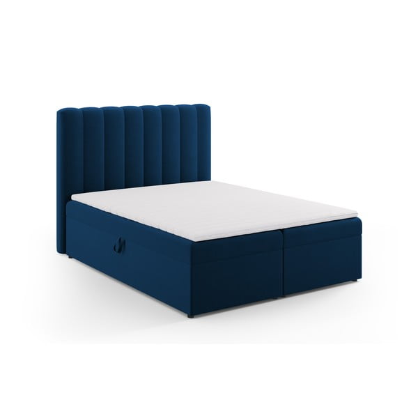 Tumši zila atsperu gulta ar veļas kasti 160x200 cm Gina – Milo Casa