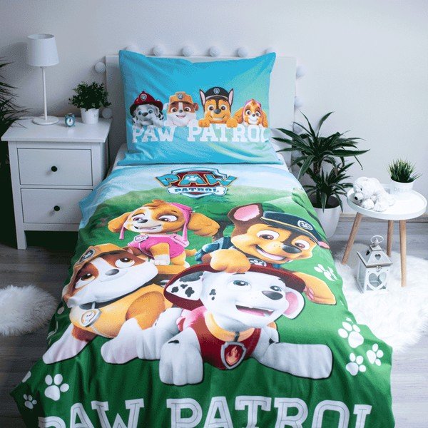 Kokvilnas bērnu gultas veļa ar spīduma efektu 140x200 cm Paw Patrol – Jerry Fabrics-image-1
