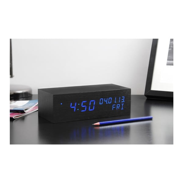 Zils LED modinātāja modinātājs ar kvadrātveida klikšķa pulksteni, melns-image-2