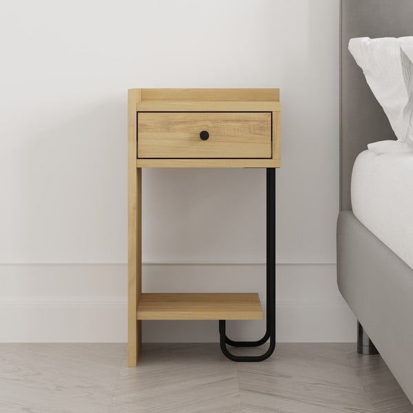 Dabīga toņa naktsskapītis ar ozolkoka imitāciju ar plauktiem Mercure – Marckeric-image-1