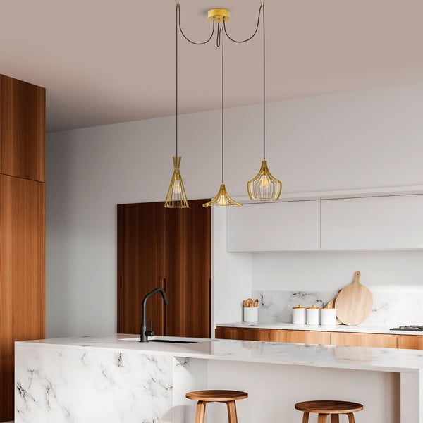 Zelta krāsas piekaramā lampa ar metāla abažūru Mezopotamya – Opviq lights-image-4