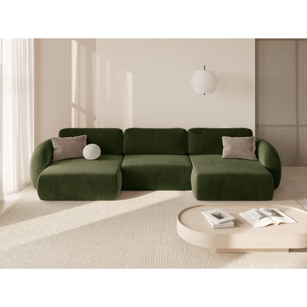 Zaļš samta salokāms/ar uzglabāšanas vietu (U veida) stūra dīvāns Tonale – Cosmopolitan Design-image-1