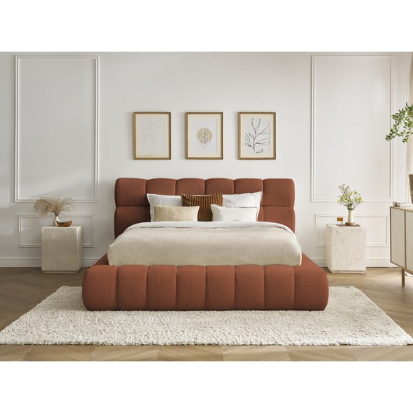 Oranža polsterēta divvietīga gulta ar veļas kasti un redelēm 180x200 cm Mont Blanc – Bobochic Paris-image-1