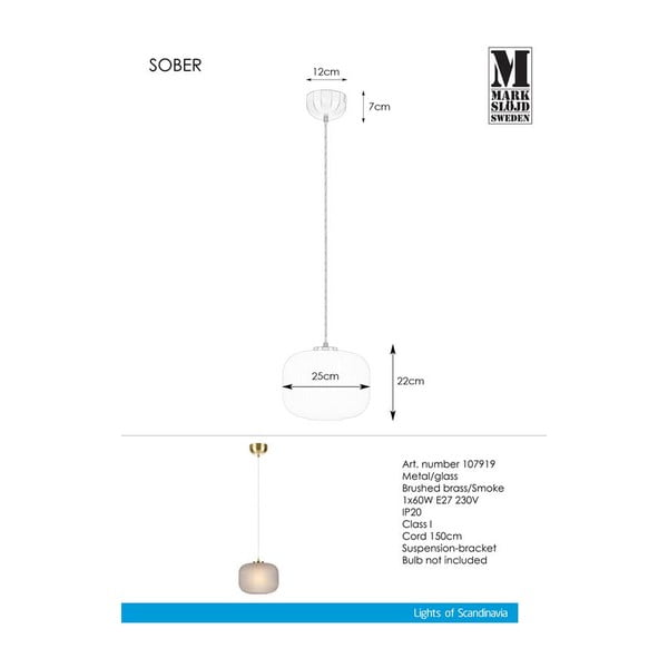 Piekaramais dekors Markslöjd Sober Pendant Smoke-image-2