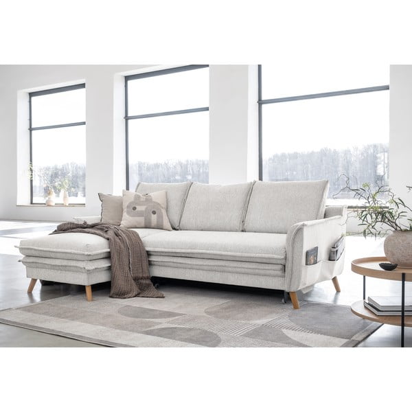 Bēšs salokāms stūra dīvāns (ar kreiso stūri) Charming Charlie – Miuform-image-3