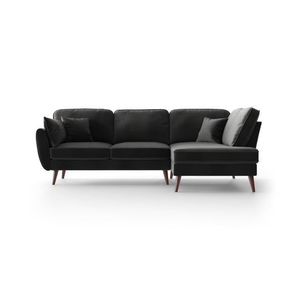 Antracīta pelēks samta stūra dīvāns My Pop Design Auteuil, labais stūris