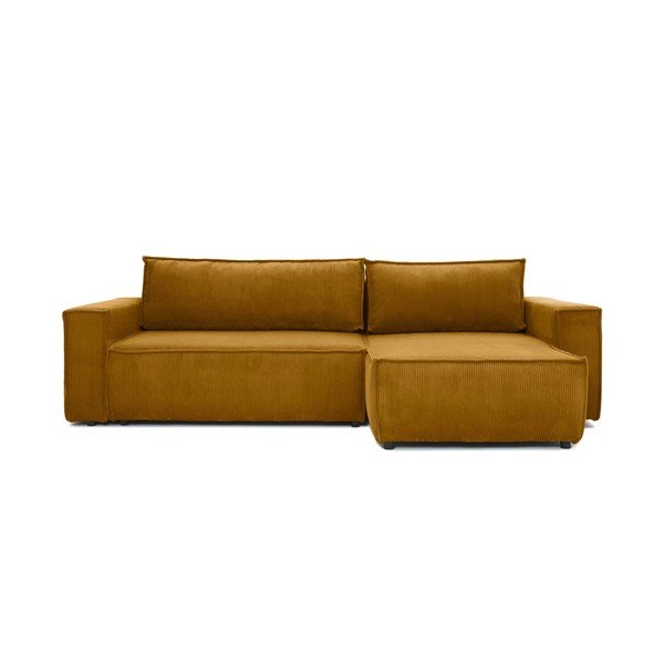 Sinepju dzeltens velveta stūra izvelkamais dīvāns ar maināmām pusēm Bonami Selection Bowie-image-2