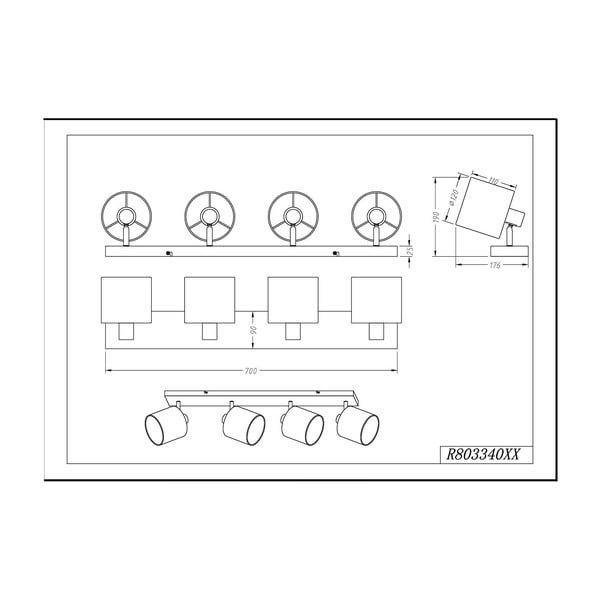 Balta griestu lampa 4 spuldzēm Trio Spot Tommy, platums 70 cm-image-2