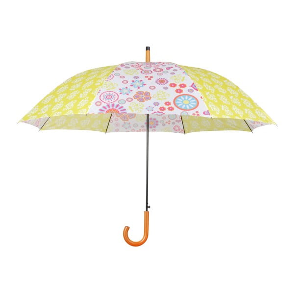 Dzeltens lietussargs ar koka rokturi Esschert Design Ziedi