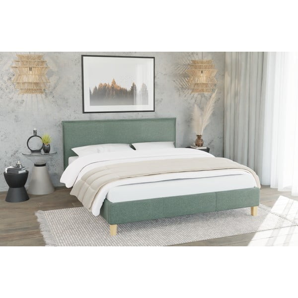 Zaļa polsterēta divvietīga gulta ar redelēm 160x200 cm Tina – Ropez-image-2