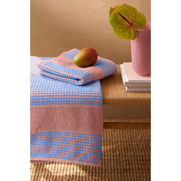 Zils/rozā frotē dvielis no organiskās kokvilnas  70x140 cm Check – JUNA-image-1
