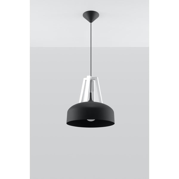 Melna piekaramā lampa ar koka/metāla abažūru ø 30 cm Olla – Sollux-image-1