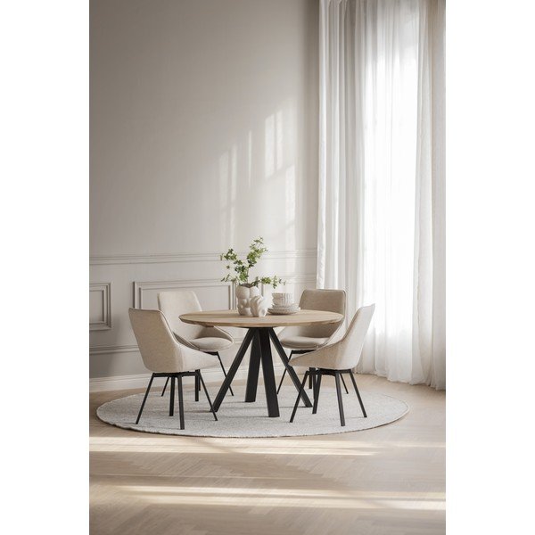 Dabīga toņa apaļš ēdamgalds ar ozola masīvkoka galda virsmu ø 130 cm Carradale – Rowico-image-1