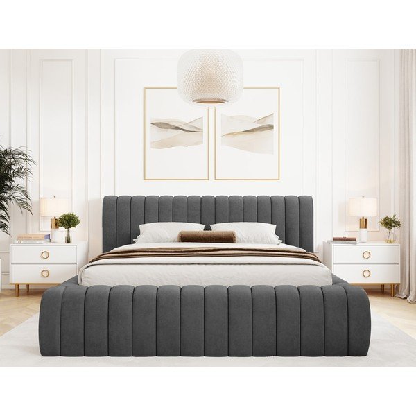 Tumši pelēka polsterēta divvietīga gulta ar veļas kasti un ar redelēm 140x200 cm Carilla – ELTAP-image-3