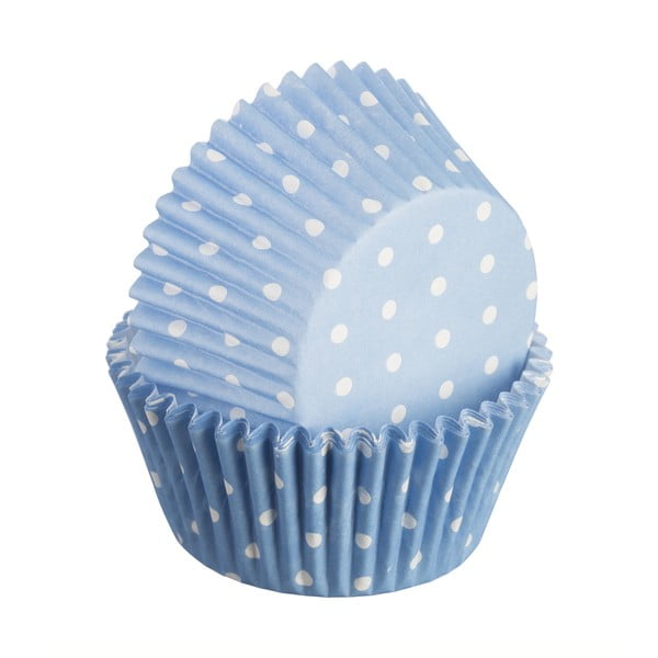 Komplekts ar 75 cupcake formām Polka, gaiši zilā krāsā