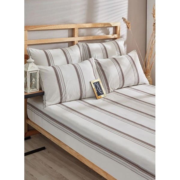 Brūna/bēša divvietīga/īpaši gara kokvilnas gultas veļa 200x220 cm – Mila Home-image-1