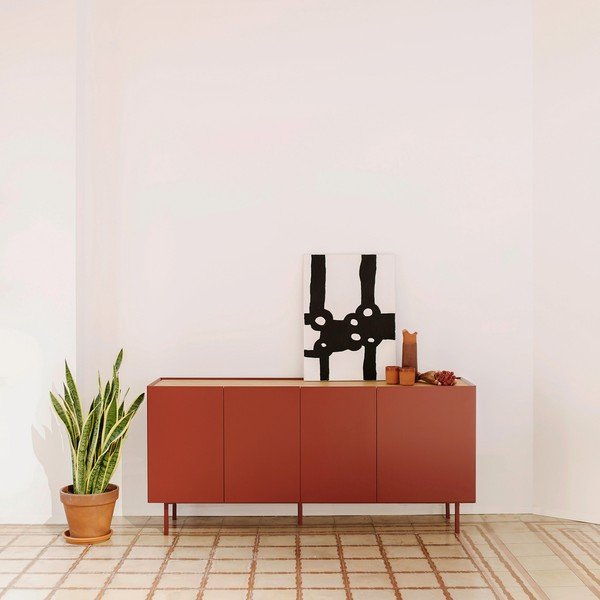 Sarkana zema kumode ar ozolkoka imitāciju 165x78 cm Arista – Teulat-image-1